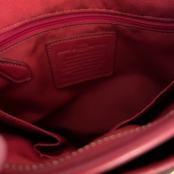 Coach Signature Coated Canvas Dark Brown and Red Crossbody Bag - Picture 15 of 16